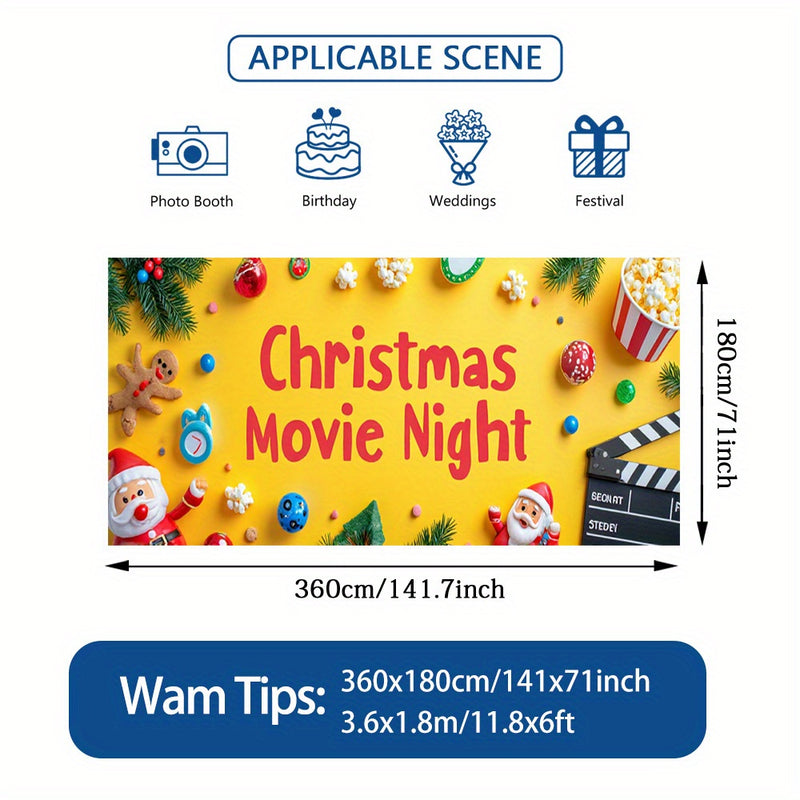 Luz de puerta 2D, 1 pieza, banner de puerta festivo de Noche de Cine de Navidad - Diseño vibrante de Papá Noel, galletas de jengibre y palomitas, poliéster duradero, perfecto para decoraciones navideñas, uso interior y exterior, decoraciones navideñas