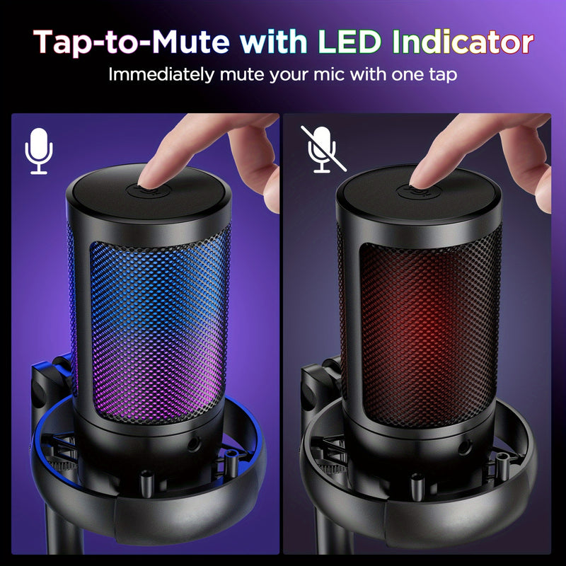 Micrófono de condensador profesional de estudio USB, micrófono para juegos de PC, micrófono para PS4/PS5/Mac/teléfono, iluminación RGB brillante, grabación, transmisión, juegos, canto, micrófono ME6S