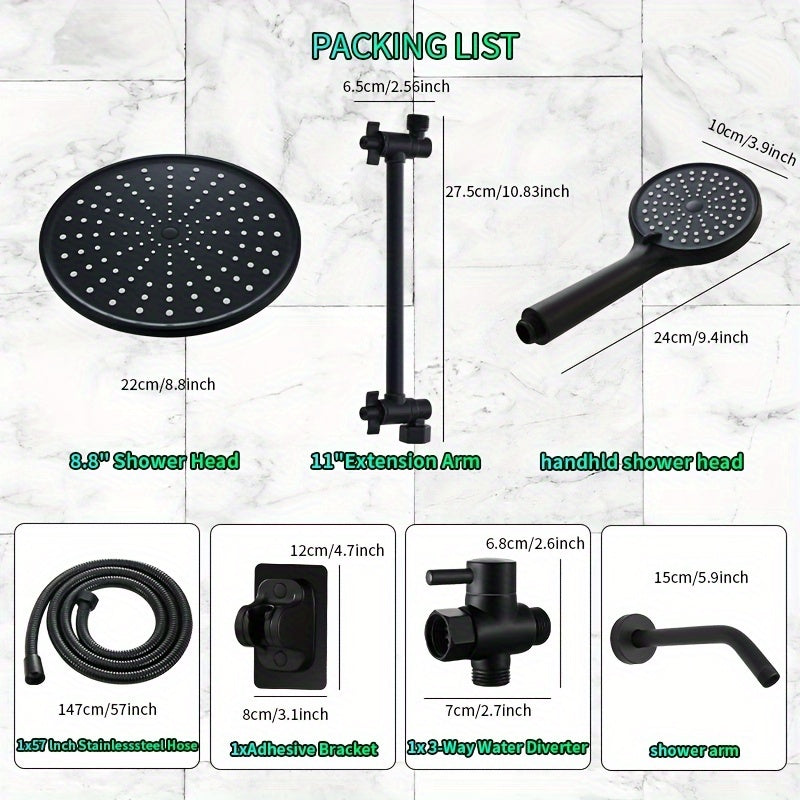 Cabezal de Ducha de Lluvia de Alta Presión con Brazo de Extensión de 10" - Montado en la Pared, Soporte Ajustable a Prueba de Fugas & Combo de Rociador Manual, Acabado Pulido