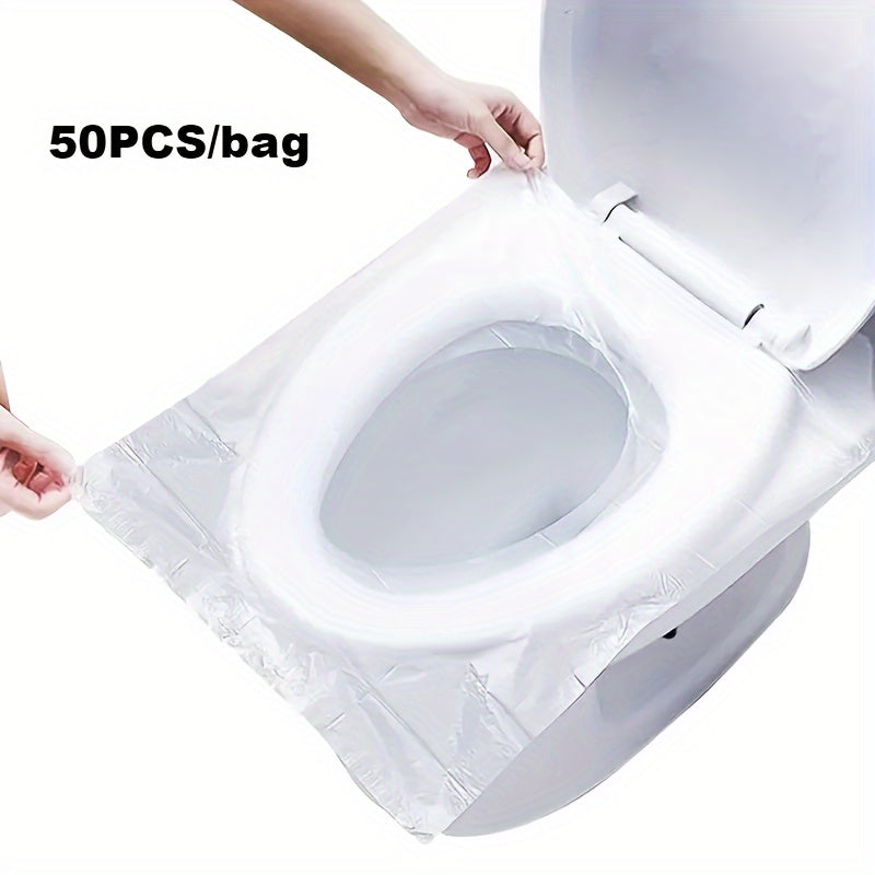 50 piezas/bolsa cubierta para inodoro portátil, protector de baño impermeable, protección contra gérmenes en baños públicos, accesorios de viaje para avión, viajes por carretera y camping