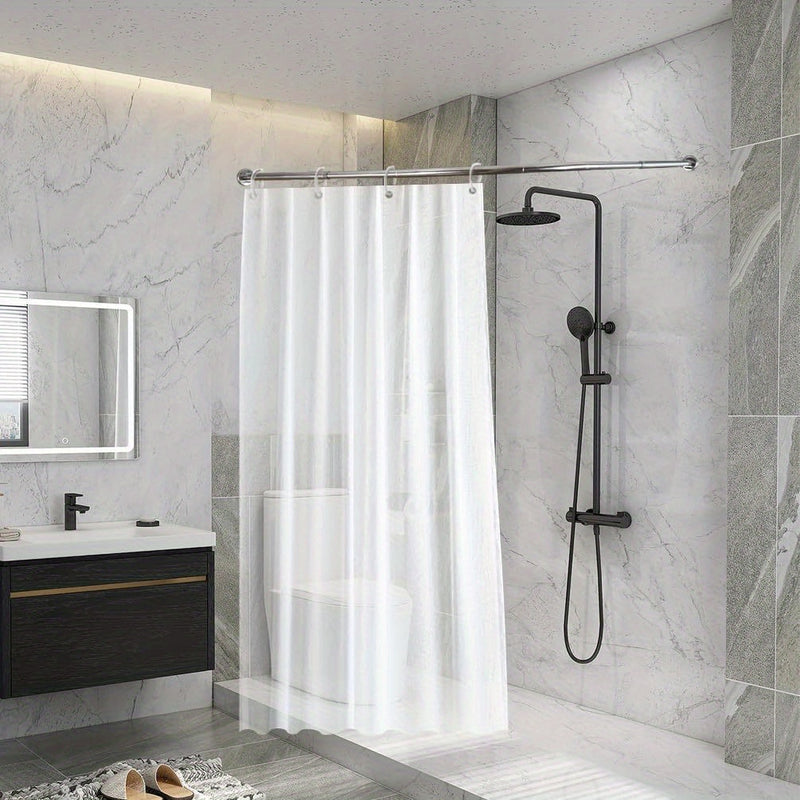1pc Barra de Cortina de Esquina Ajustable sin Taladro - Organizador de Baño Montado en Pared, Acero Inoxidable Resistente al Óxido para Baño y Vestidor, Diseño Moderno, Acabado Metálico Elegante, Construcción Duradera
