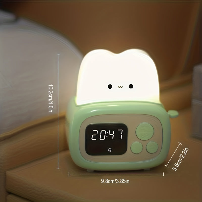 Reloj despertador moderno QANYI, luz nocturna, luz suave ajustable, batería de litio recargable por USB, control de botones, sombra de plástico, para uso en la mesa de dormitorio.
