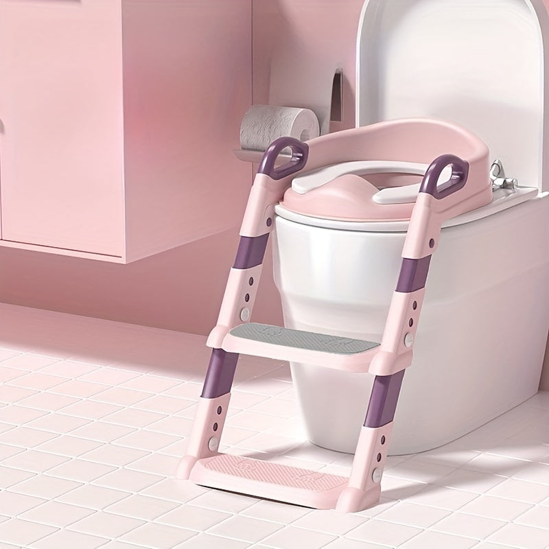 Asiento de Inodoro para Entrenamiento en el Baño Infantil con Escalera Plegable - Asistente de Seguridad Azul y Amarillo para Uso en el Baño