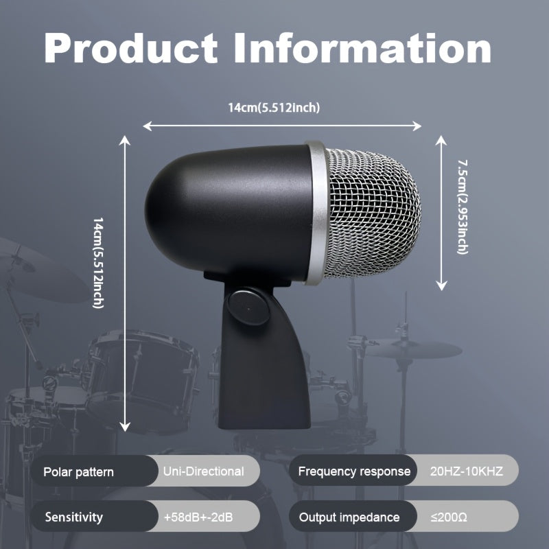 Microfono para Batería AY-A2 de Calidad Sonora Potente para Actuaciones Musicales y Grabación en Estudio, Micrófono Dinámico Profesional con Conector XLR