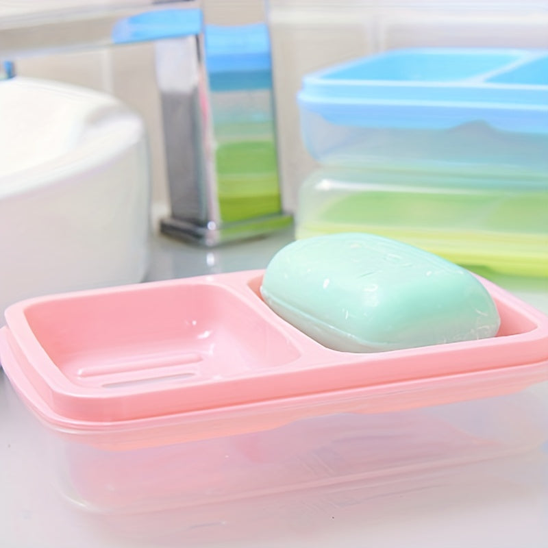 1 Pieza, Caja De Jabón De Drenaje De Doble Rejilla, Jabonera De Plástico Con Tapa, Accesorios De Baño