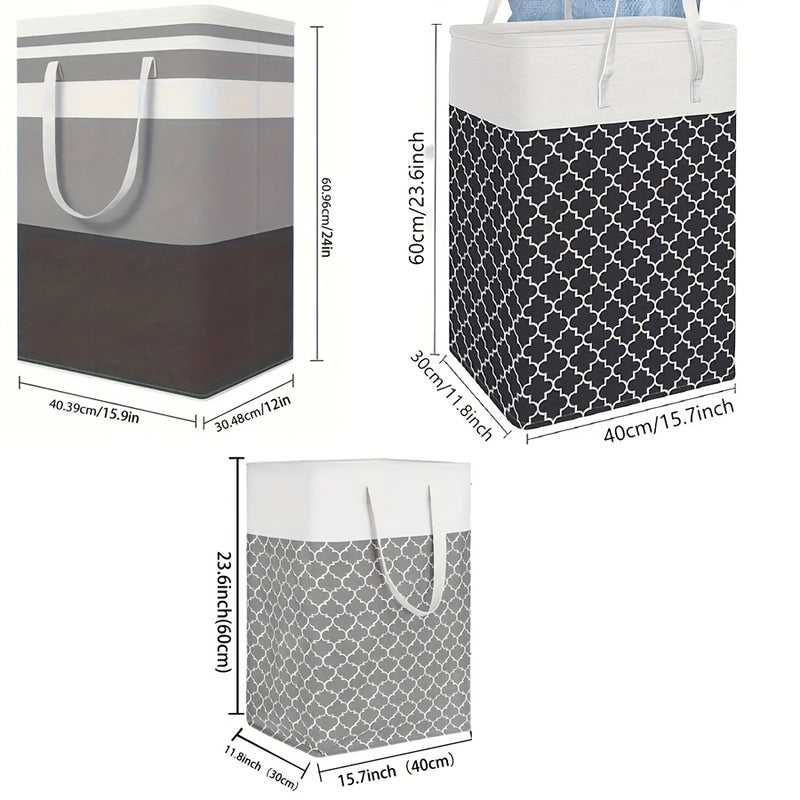 Canasta Grande Plegable para Ropa de 1 Pieza - Independiente, Poliéster Duradero, Elegante Patrón Geométrico en Blanco y Gris - Perfecta para Ropa, Juguetes y Almacenamiento en el Dormitorio - Ideal para Residencias Estudiantiles y Familias, Edad 14+