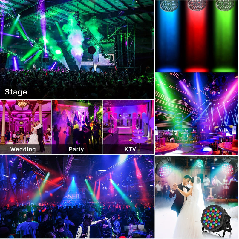 Luz escénica LED RGB YIIXUYO con 36 LED, control remoto y DMX, activación por sonido, modo automático, para bodas, cumpleaños, Navidad, shows musicales y fiestas, luz par LED brillante con cambio de color y efecto estroboscópico