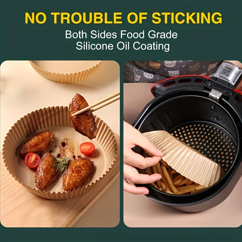 50/100pcs Papel Especial para Freidora de Aire - Antiadherente, Resistente al Aceite, Grado Alimenticio para Hornear y Cocinar en Microondas - Redondo, Accesorios Desechables de Alta Calidad