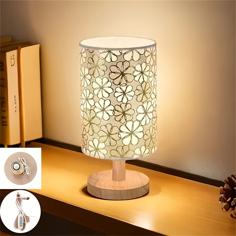 Linterna de Sueños con Luz Cálida - Lámpara USB para Dormitorio, Sala u Oficina, Base de Madera y Acabado Metálico Satinado, Decoración Ambiental para Mesa o Mesita de Noche, Artesanía en Madera