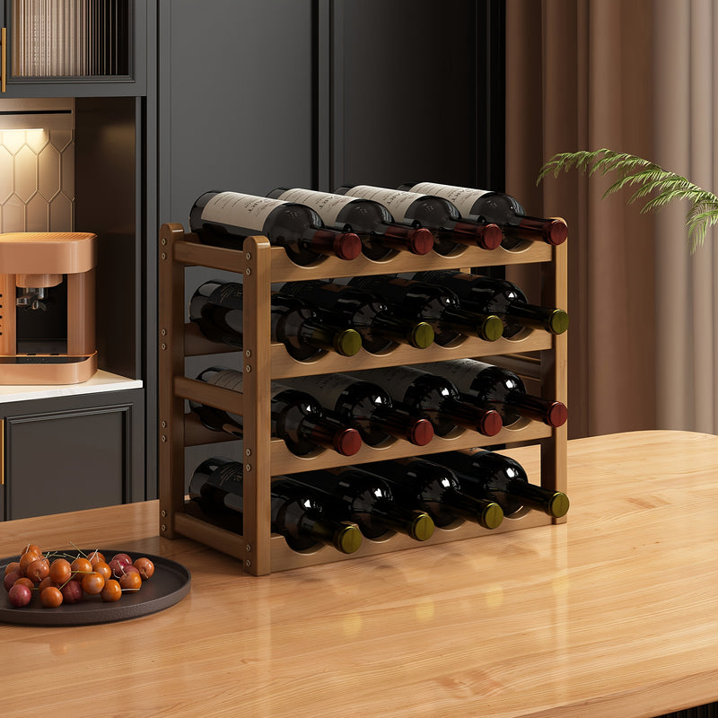 Soporte de Vino Apilable de Bambú de 2 Niveles – Soporte Independiente para Cocina y Hogar, Ahorra Espacio, Fácil Montaje Sin Herramientas, Diseño Moderno para Encimeras y Espacios Pequeños