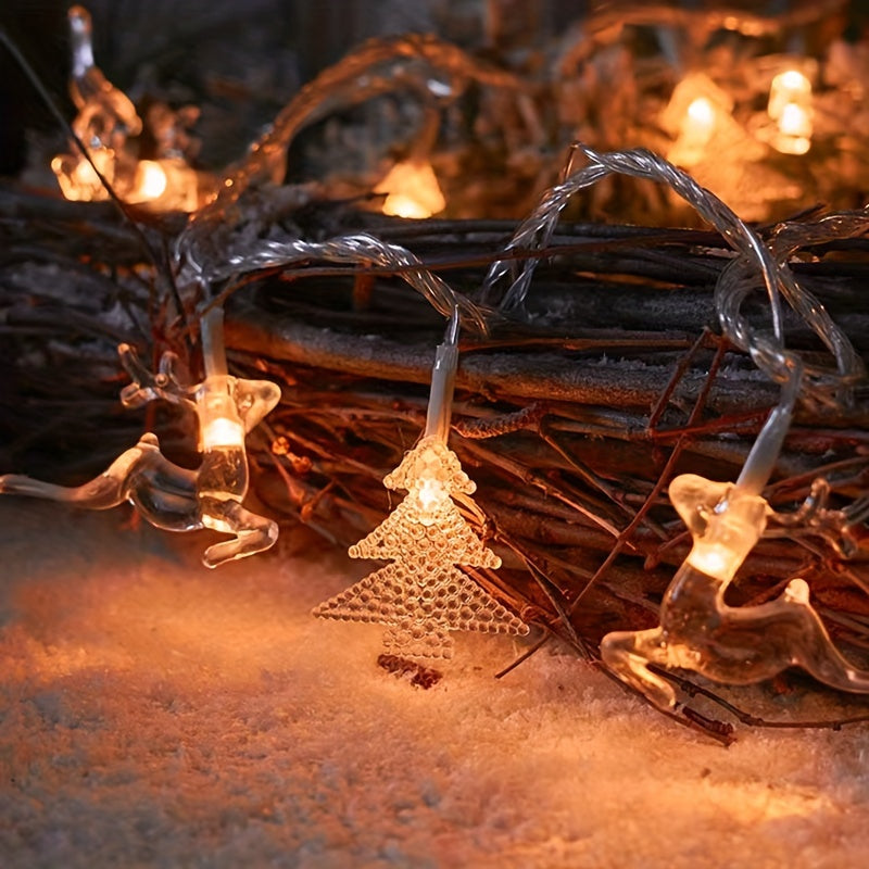 Luces Navideñas con Copos de Nieve y Renos - 152.4cm/3.05 metros, Funcionan con Pilas para Decoración Festiva en Habitaciones de Niños, Espacios de Estar, Áreas de Comedor y Centros Comerciales
