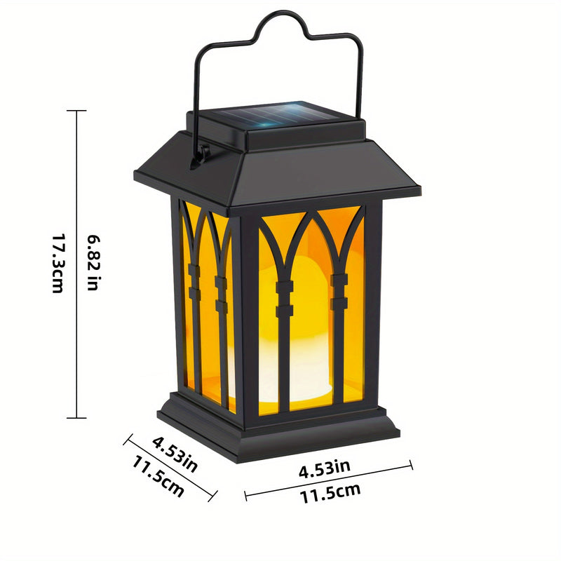 Linternas colgantes con energía solar para exteriores, paquete de 2 luces de velas parpadeantes de plástico, iluminación decorativa impermeable para porche, mesa de patio, panel solar no extraíble, batería de níquel de 400 mAh