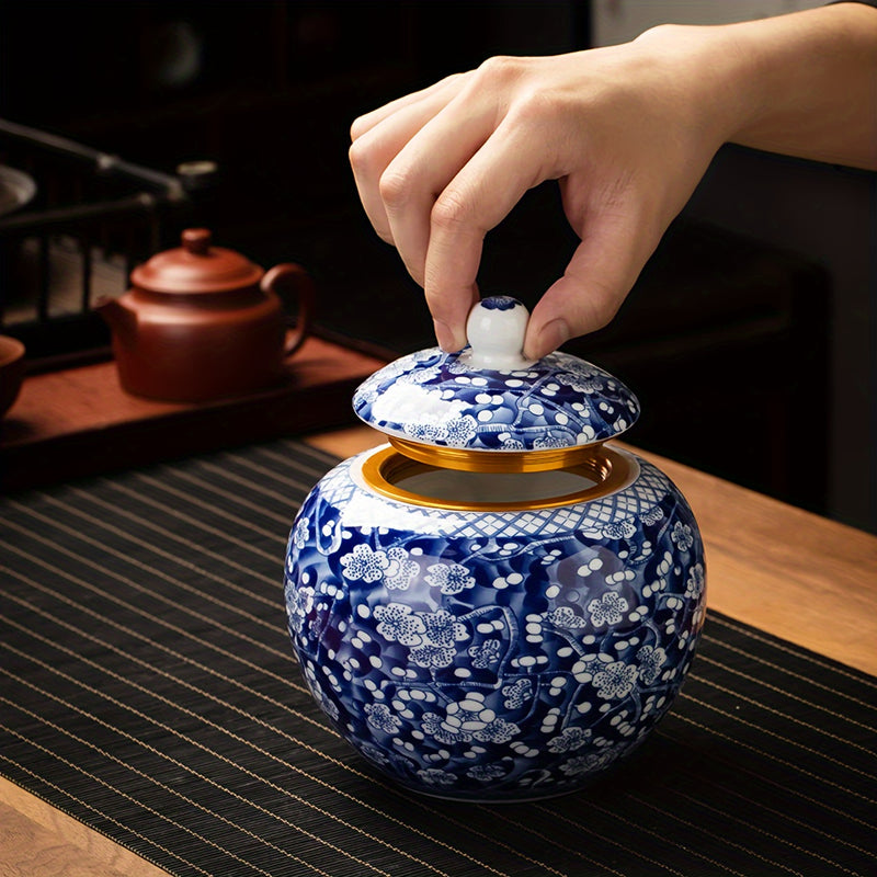 Elegante Tarro de Té de Porcelana Azul y Blanca - Grande, Hermético y de Cerámica para Cocina y Comedor