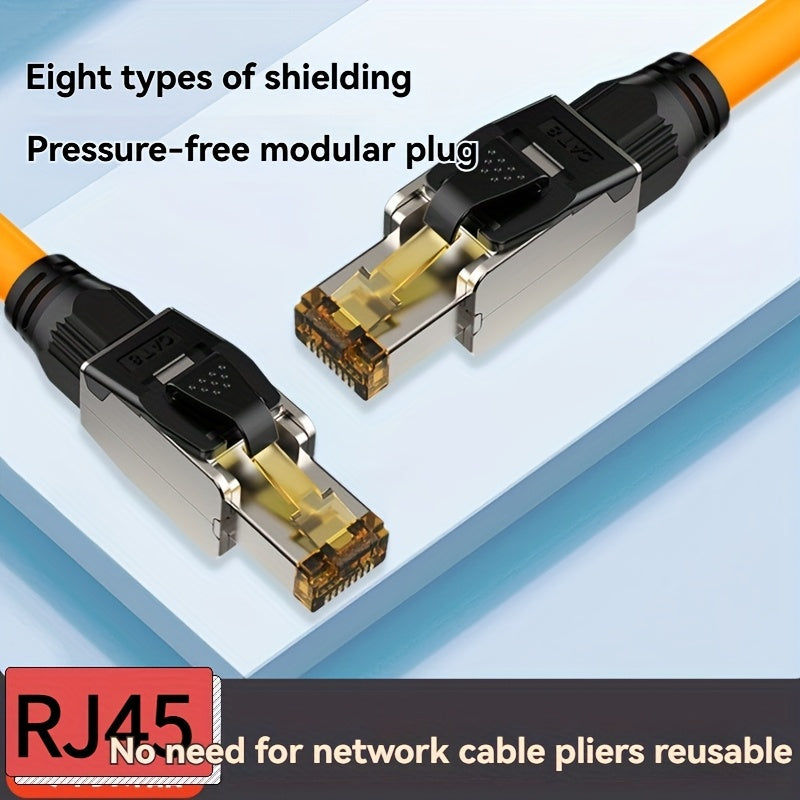 RJ45, CAT.6A, CAT.7, CAT.8 Cable Ultra Seis Clase Siete Clase Ocho Clase Crystal Head Meters Transmisión Escudo Libre de Presión Crystal Head Cable Eléctrico Adaptador de Red