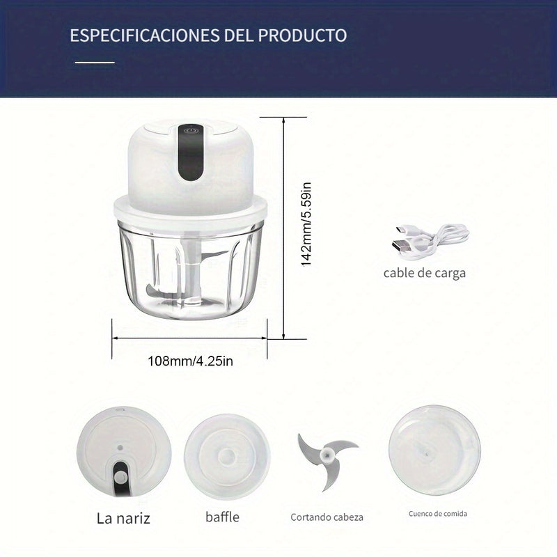 Picadora de ajo eléctrica inalámbrica USB de 350ML multifunción para picar ajo pequeño, picadora de ajo, picadora de pimienta, chile, nueces, molinillo de carne, procesador de alimentos / picadora de verduras, chile, carne, procesador de alimentos