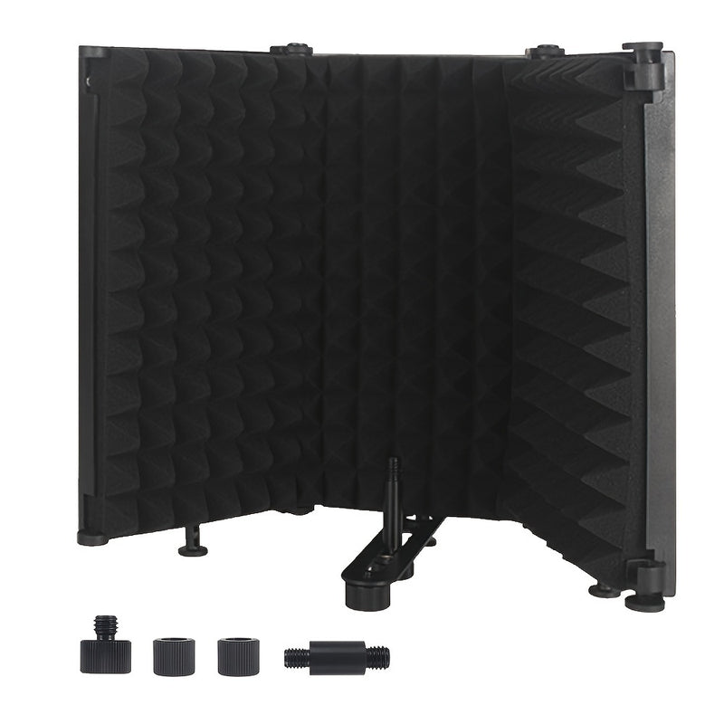 Escudo de Aislamiento de Micrófono Profesional de 3 Paneles con Espuma Absorbente de Alta Densidad - Plegable y Portátil para Podcasting y Grabación en Estudio, Negro