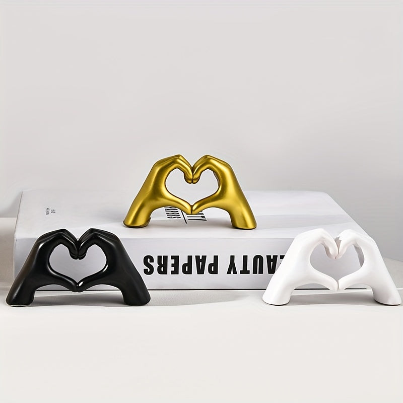 Estatuilla de Corazón Hecha a Mano en Resina - Diseño Clásico de Manos Entrelazadas Dorado, Decoración Elegante para Bodas y San Valentín, Adorno Romántico para Escritorio del Hogar u Oficina, Sin Necesidad de Electricidad