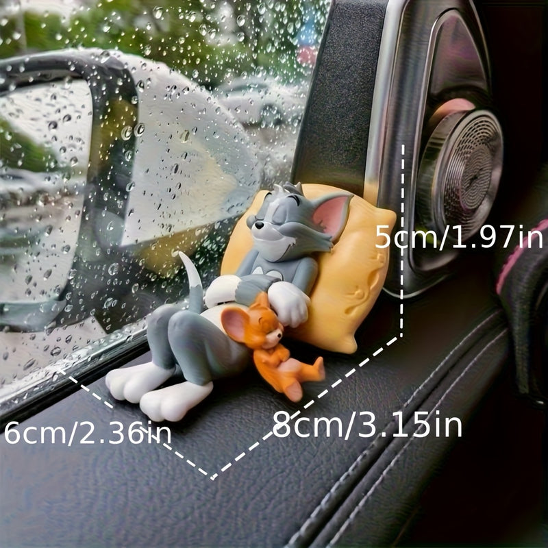 Decoración de auto con diseño de caricatura de los adorables gato y ratón, Tom y Jerry, artesanal y sin necesidad de energía