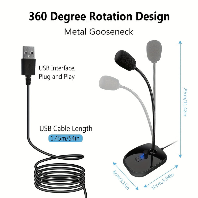 Micrófono USB para computadora, micrófono de PC con botón giratorio para ajuste de volumen y botón de silencio, micrófono omnidireccional Plug and Play para computadora, portátil, escritorio y portátil.