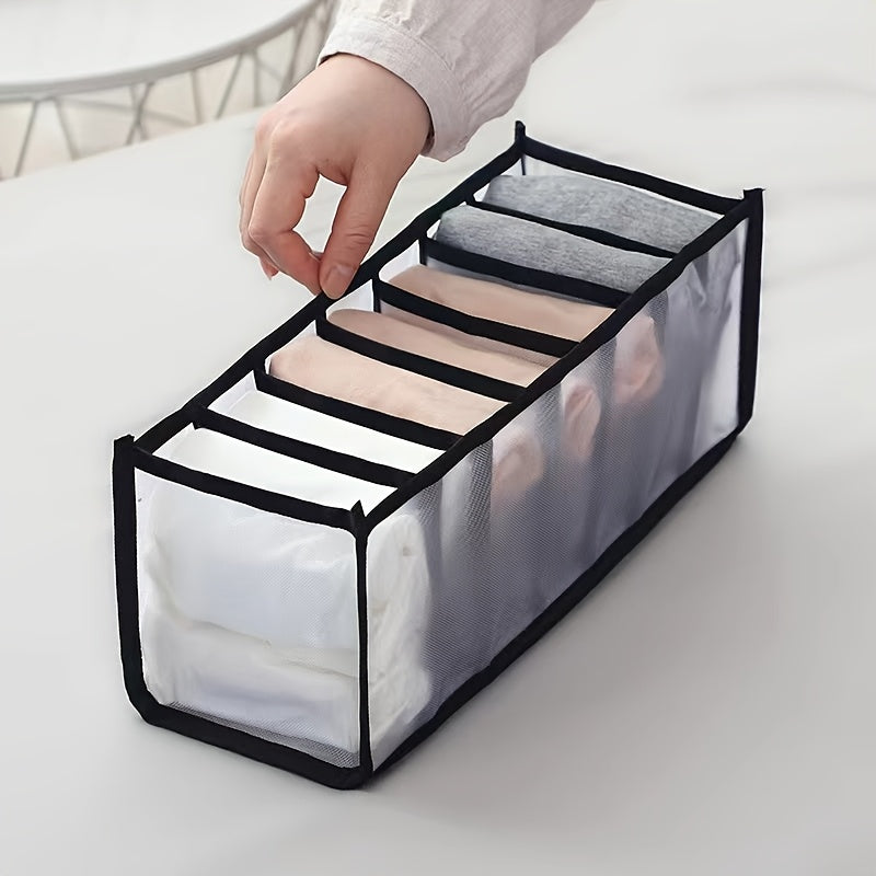 Caja Organizadora de Ropa Interior y Calcetines de 7 Compartimentos para Ahorrar Espacio - Solución de Almacenamiento Multifuncional para Cajones, Adecuada para el Hogar, Dormitorio, Residencia Universitaria