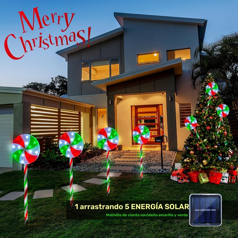 1 Juego, 5 en 1 Energía Solar, Luces de Tierra de Caramelo de Viento Rojo y Verde para Navidad, Perfectas para Decoraciones Navideñas al Aire Libre, Patios, Jardines, Aceras y Decoraciones de Césped!