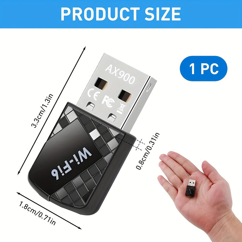 Adaptador WiFi AX900Mbps USB para PC, Adaptador sin varillas Dual-Band 600Mbps 5GHz+286Mbps 2.4GHz Transceptor de Red Inalámbrica con Controlador Integrado WPA3 para Portátil y Escritorio, Compatible con Windows 11/10/7