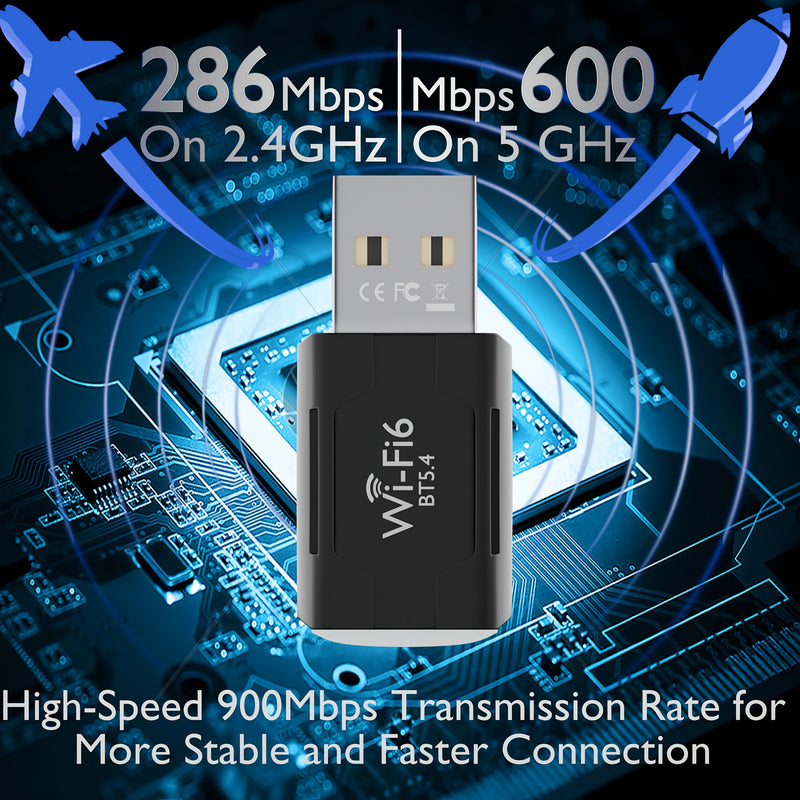 LEINSIS 900Mbps WiFi 6 Dual-Band 2.4G/5G Adaptador USB - Tarjeta de red inalámbrica de alta velocidad 802.11ax para portátiles y escritorios Mac, Plug & Play, no necesita controlador, diseño compacto, adaptador de red inalámbrica para portátiles, adaptad