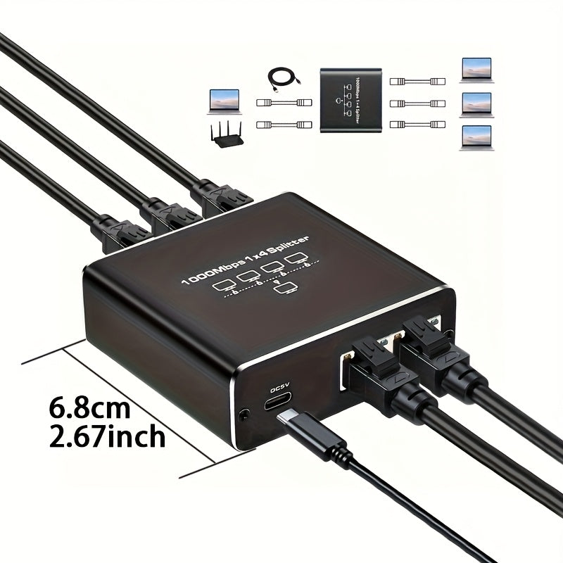 Divisor de Ethernet Gigabit de 4 Puertos 1 a 4, Hub de Red Alimentado por USB de 1000Mbps con Conectores RJ45, Acabado Mate y Compatibilidad Cat5/5e/6/7/8 para Juegos, Transmisión en Vivo, Configuración Múltiple de Dispositivos, Adaptador de Red para Jue