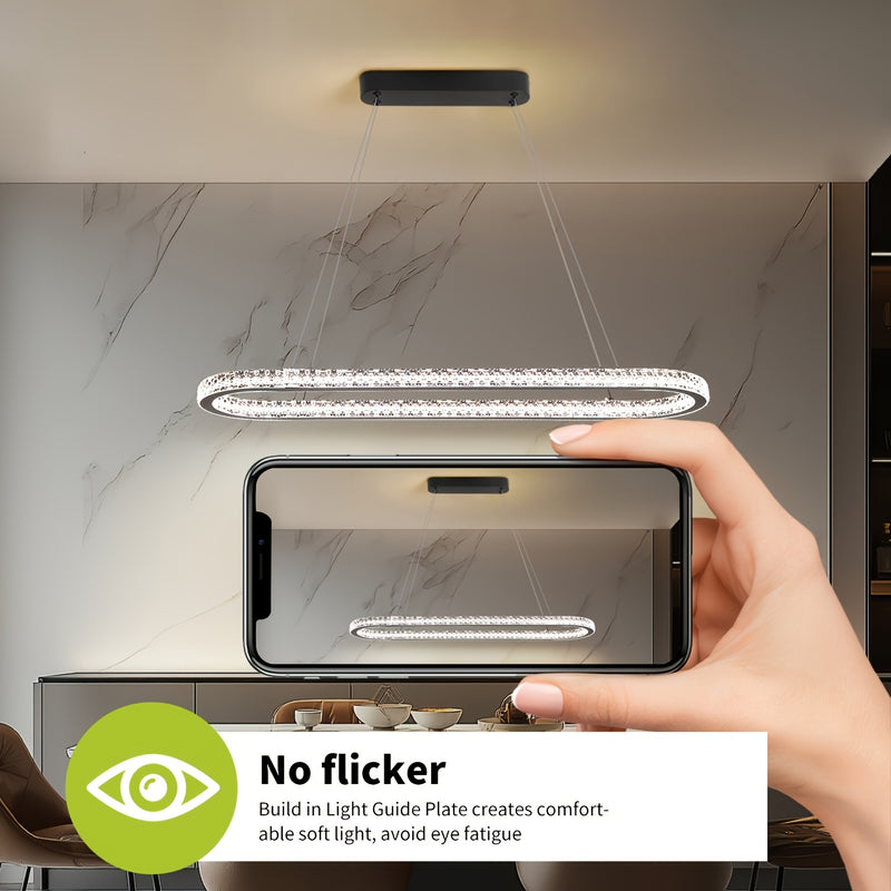Linterna Colgante para Comedor, Luz de Mesa con LED, Lámpara Suspendida para Sala de Estar y Cocina, Diseño Ovalado Moderno, Araña para Oficina o Café