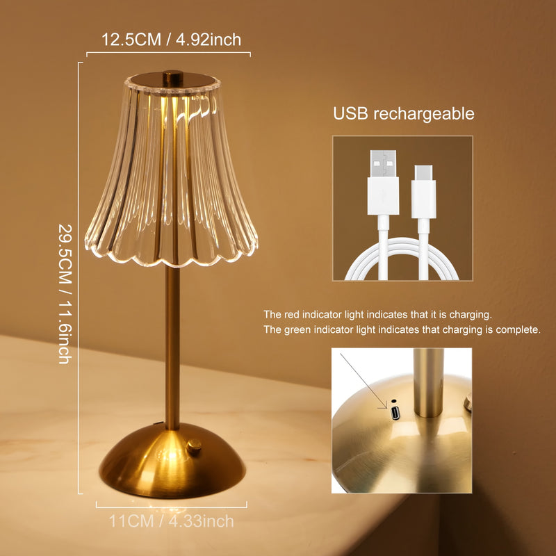 1pc Lámpara de Mesa Metálica Elegante con Control Táctil y Batería Recargable USB - Iluminación Ambiental Ajustable, Acabado en Latón Pulido para Sala de Estar, Dormitorio, Estudio, Comedor y Bar, Lámpara de Mesa Recargable