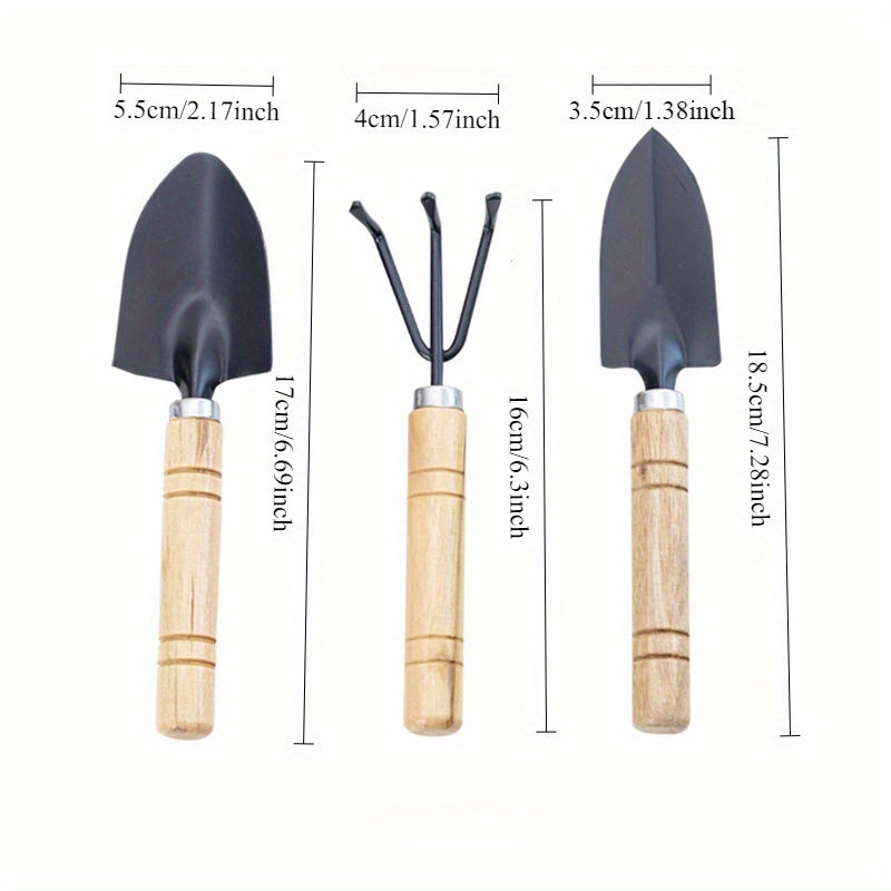 Un conjunto de tres piezas de jardinería de suculentas, herramientas de macetas para el hogar, pala para plantar flores, rastrillo y herramienta para suelto de suelo, conjunto de tres piezas.