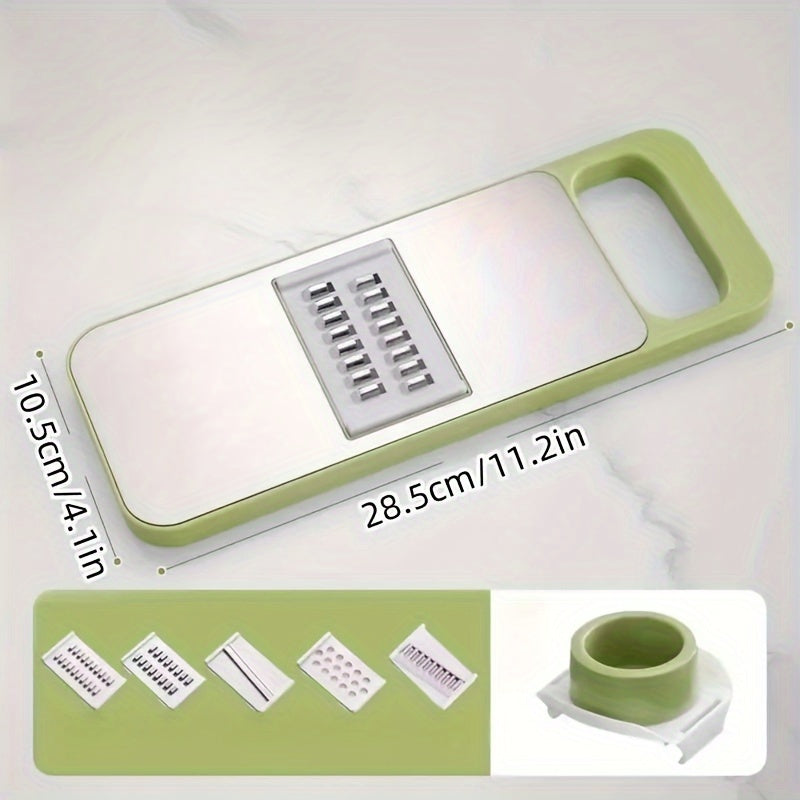 Juego de 7 piezas de cortador y rallador de verduras de acero inoxidable multifuncional, con cuchillas intercambiables, herramienta manual de cocina para patatas, zanahorias y pepinos.