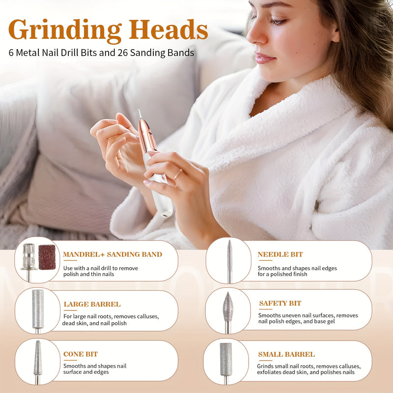 Kit Profesional de Taladro Eléctrico para Uñas Recargable y Portátil con Lima, Herramientas de Pulido para Manicura