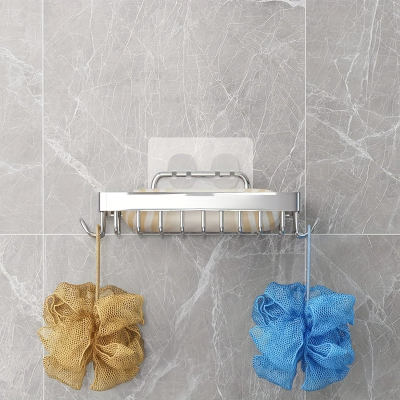 1 Pieza, Soporte Para Jabón De Ducha Con 4 Ganchos, De Acero Inoxidable A Prueba De Óxido, Soporte Para Jabón Montado En La Pared De Estilo Granja Para Ducha, Esponja De Cocina