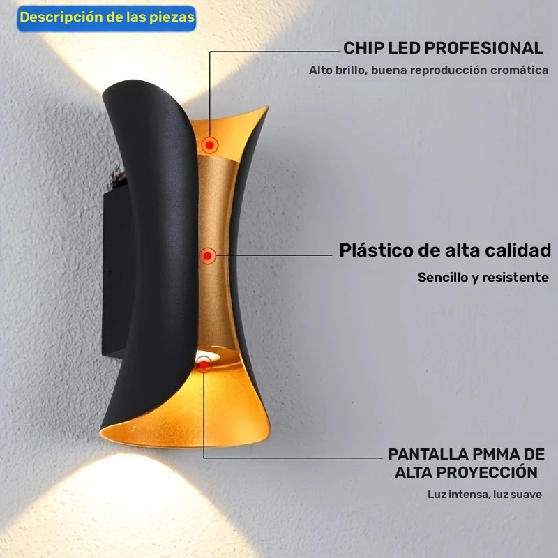2 piezas, lámpara de pared LED de 6W con luz cálida, iluminación exterior hacia arriba y abajo, lámpara de pared creativa y sencilla para dormitorio, pasillo o mesita de noche, ideal para jardín, pared, patio o sala de estar