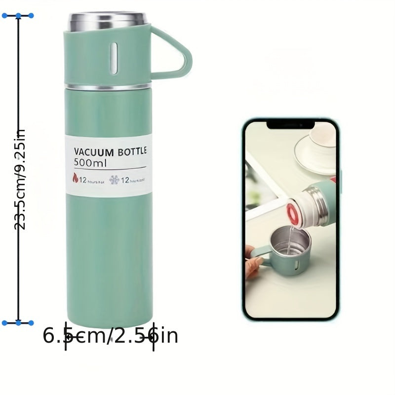 Juego de 4 termos de acero inoxidable con 3 tapas, multiusos, sin necesidad de electricidad, ideal para bebidas frías y calientes, incluye caja de regalo