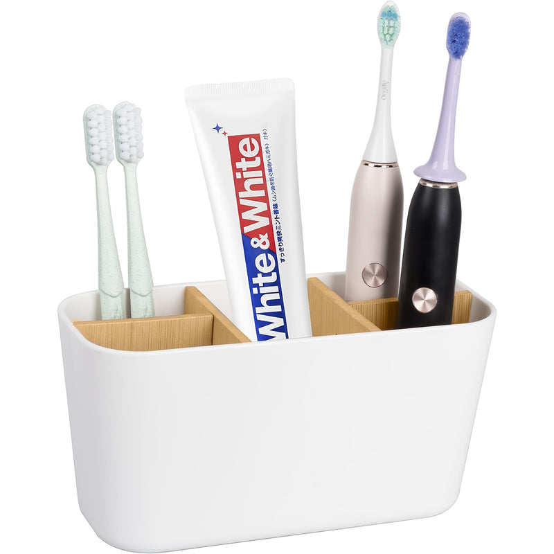 Soporte para Cepillos de Dientes de Bambú con 5 Ranuras - Organizador de Encimera para Cepillos de Dientes Eléctricos, Pasta de Dientes y Maquinillas de Afeitar - Solución de Almacenamiento Elegante para el Tocador del Baño