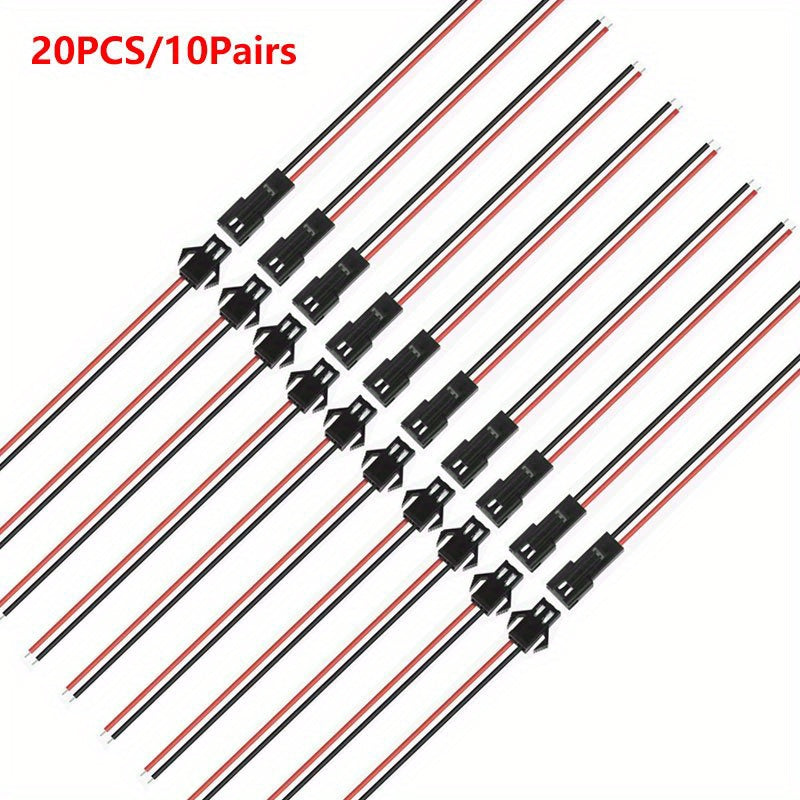 20 piezas/10 pares de conectores SM largos, terminales de cable, enchufes, macho a hembra, conectores de cable, cable rojo y negro, lámpara de techo LED