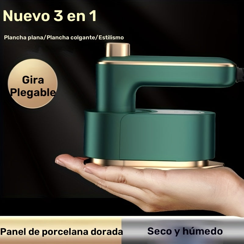 Compacto y fácil de viajar, vaporizador de ropa portátil 3-en-1 con calentamiento rápido, diseño plegable de 180°, funciones de vapor y prensado dobles, alimentación de 12V/220V, enchufe de EE. UU. - Ideal para uso en casa y universidad, vaporizador efic