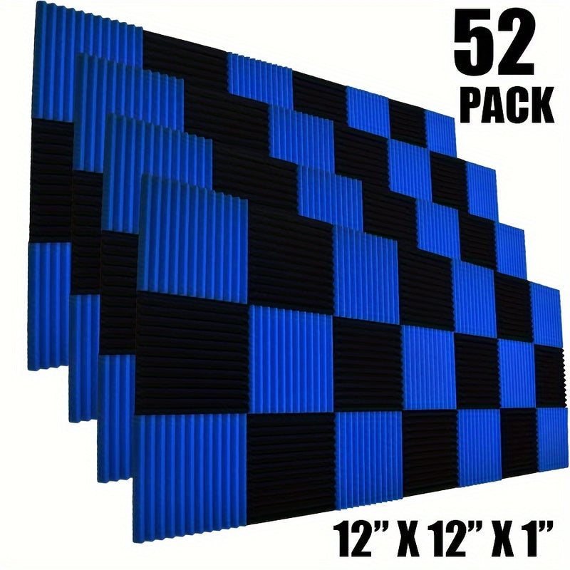 52 piezas de paneles de espuma acústica de alta densidad - 30,48 cm x 30,48 cm x 2,54 cm Negro y Azul, adhesivo Nanoglue para estudio y teatro en casa insonorización, materiales de insonorización | paneles de espuma decorativos | paneles de instalación f