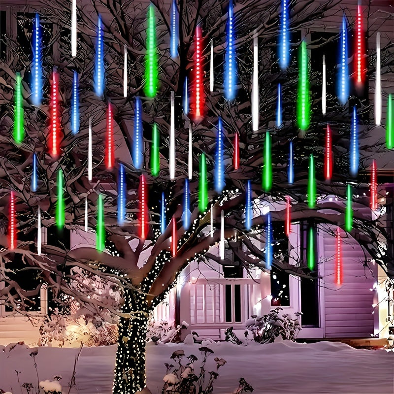 Cadena de Luces de Lluvia de Meteoros con Alimentación USB AMill - 8 Tubos, Plástico, 36V y Menos, Incluye Bombillas, Perfecta para Navidad, Halloween, Bodas, Cumpleaños, Decoraciones Festivas al Aire Libre, Ideal para Patios, Jardines, Calles, No Requie