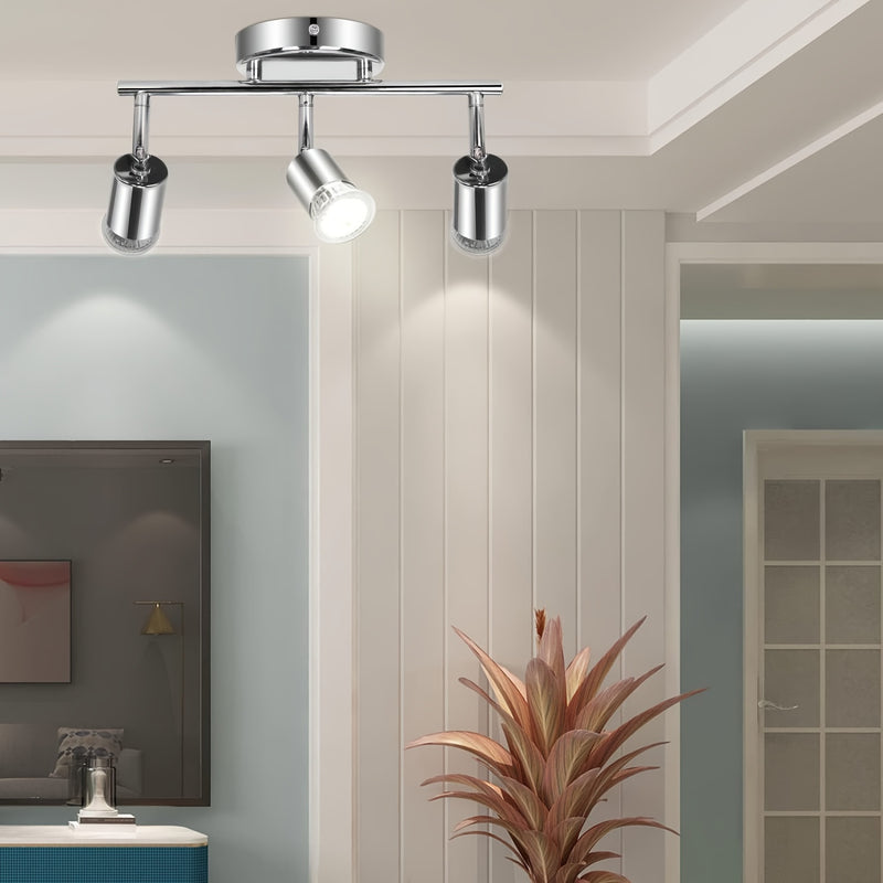 Luz de Techo LED Amansour de 3 Luces, Diseño de 3 Llamas Giratorio, Acabado Mate de Níquel - Foco Moderno para Cocina, Sala de Estar, Dormitorio, Montaje Semi-Encastrado, para Control de Interruptor (Bombillas No Incluidas), Luces para Sala de Estar
