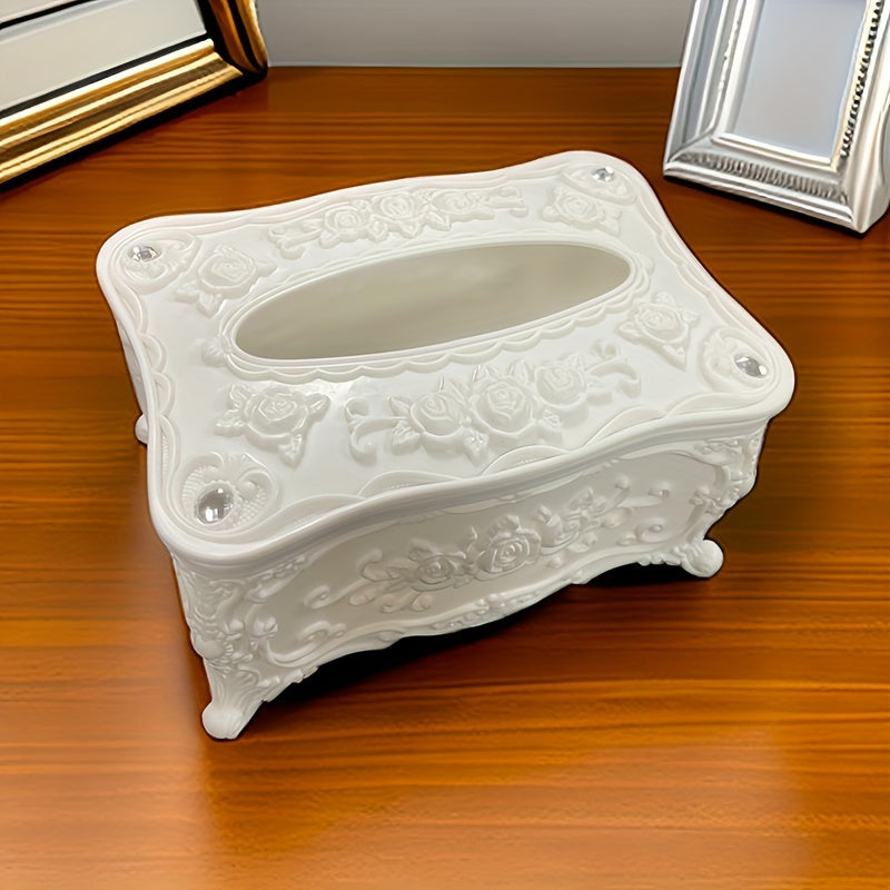Soporte Elegante para Caja de Pañuelos con Patrón de Rosa Blanca - Dispensador de Servilletas de Plástico Cuadrado para Baño, Sala de Estar, Tocador y Uso en Hoteles