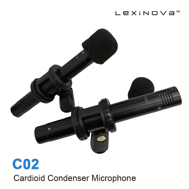 1 par de micrófonos de condensador C02 negros tipo lápiz, diseño de clip, para grabación profesional de batería, piano y voz, micrófono dinámico para instrumentos