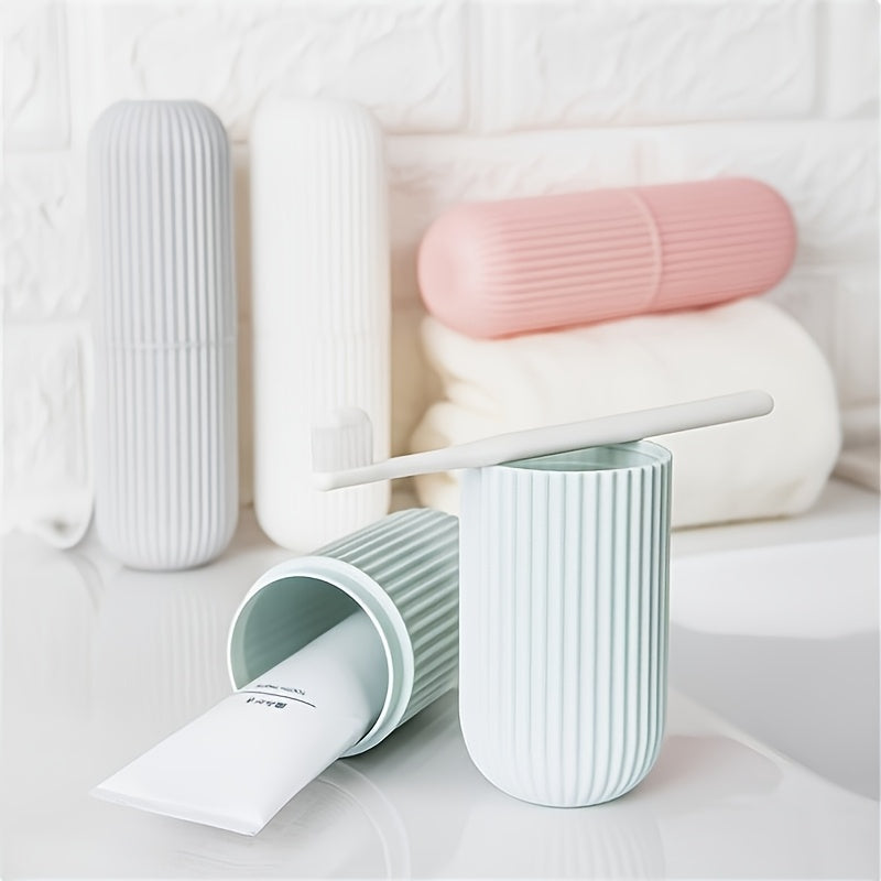 Juego de cepillo de dientes portátil para viajes y hogar - incluye vaso para enjuague bucal y caja de pasta dental, diseño compacto, ahorra espacio, ideal para cuidado dental en movimiento, regalo perfecto para viajes - Adecuado para las cuatro estacione