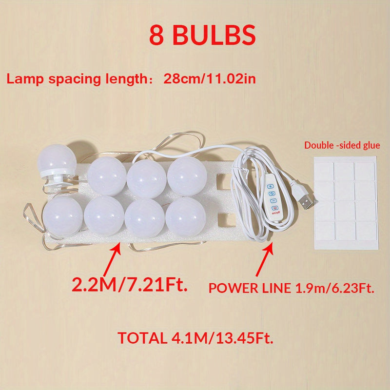 1 pieza Luz de Maquillaje Delantera Regulable en Tres Colores con 4/6/8/10/12/14 Luces, Modelo USB para Espejo de Maquillaje, Luz Rellena de Espejo, Lámpara de Belleza Ajustable en Brillo