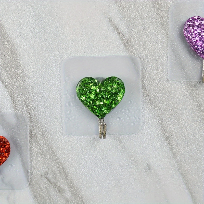 5 Piezas, Ganchos Adhesivos Con Diseño De Corazón Con Lentejuelas Brillantes, Sin Necesidad De Taladrar, Acero Inoxidable, Perchas De Pared De Gran Capacidad De Carga, Decoración Contemporánea Para Baño, Dormitorio, Entrada