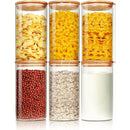 Tarros de vidrio cuadrados de 6 piezas con tapas de bambú de cierre, 27 OZ de contenedores de almacenamiento de alimentos herméticos para cocina y despensa, frascos de vidrio reutilizables para café, azúcar, té, dulces, galletas - Solo lavar a mano