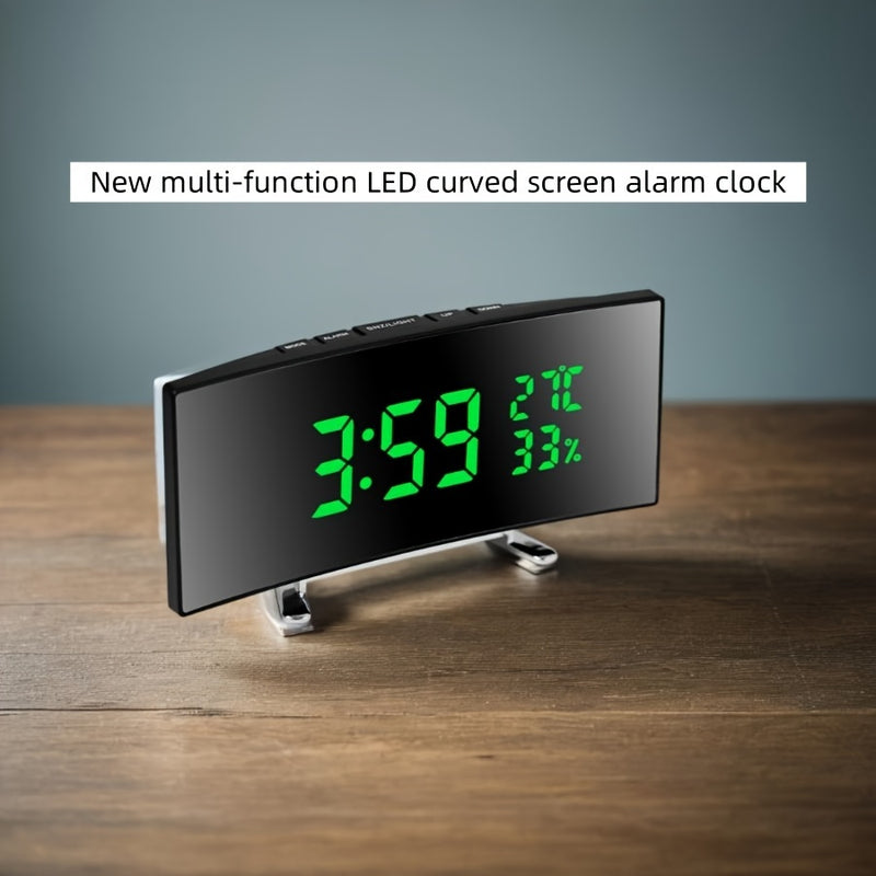 1 pieza, reloj despertador LED multifuncional de 6,6 pulgadas con pantalla grande curva - El reloj puede mostrar la hora, la temperatura y la humedad, enchufar para usar/tres baterías AA (solo con batería, la pantalla se apagará automáticamente)