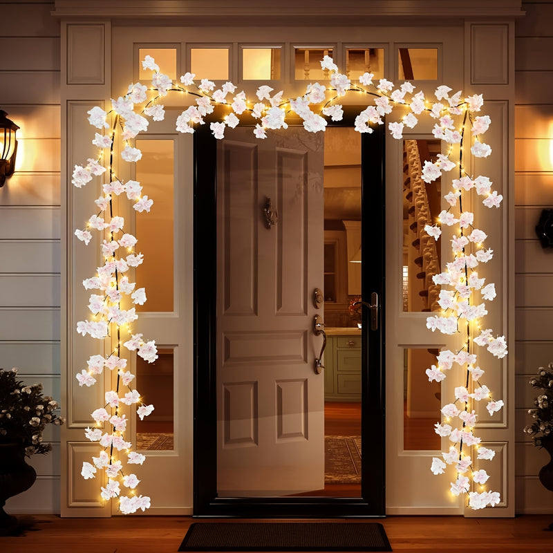 Guirnalda de Cerezo con Flores Artificiales TPGEBO de 1 pieza y 100 LEDs - Ramas Flexibles Alimentadas por USB, Luces de Hada Blancas Cálidas de 179.98 cm para Navidad, Día de San Valentín, Primavera, Fiesta de Año Nuevo (Baterías No Incluidas), Decoraci